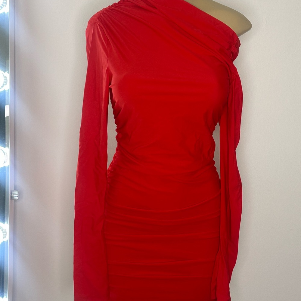SHEIN Vibrant Red One-Shoulder Dress
